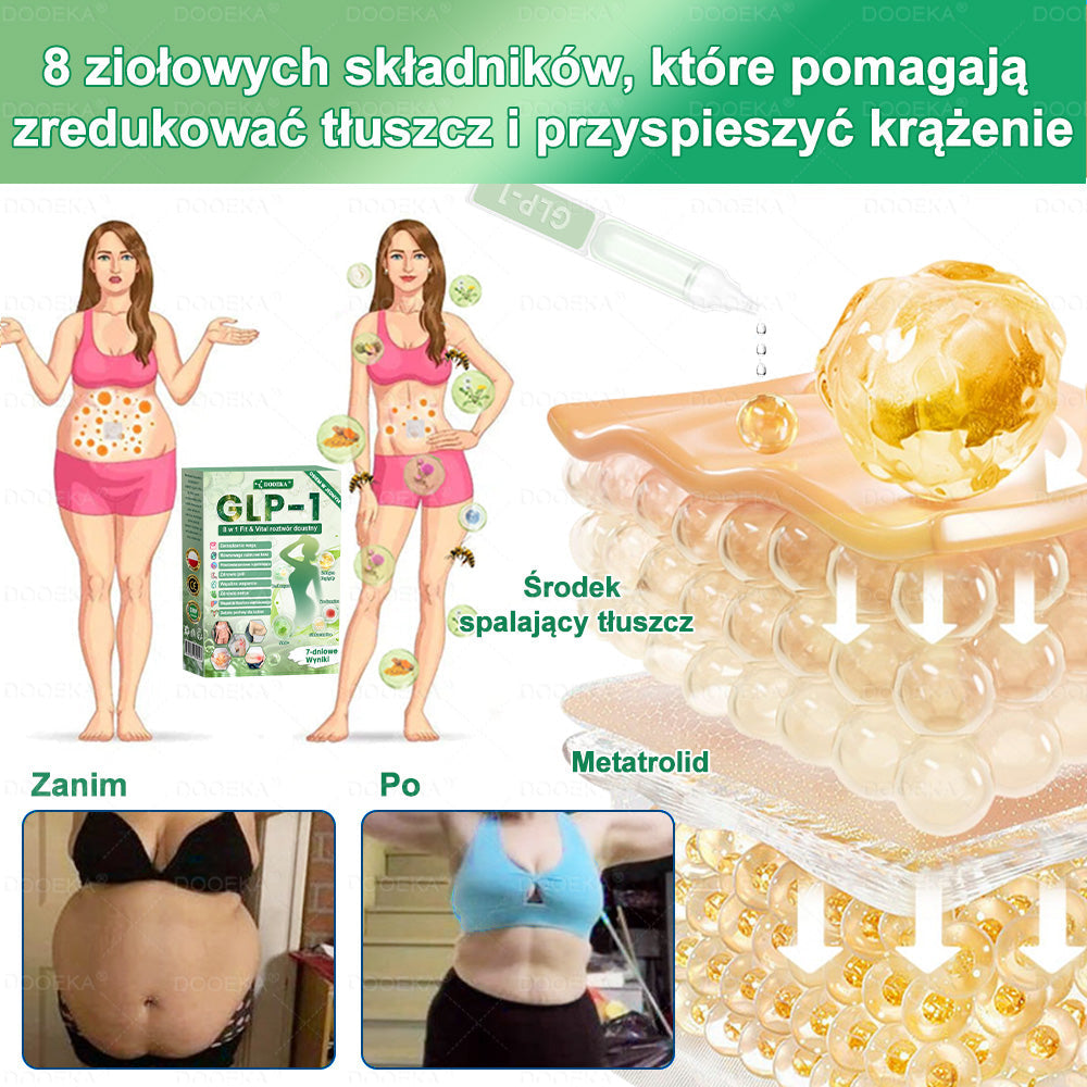 🍏🍏DOOEKA® GLP-1 8 w 1 Fit & Vital roztwór doustny – Raz dziennie, widoczne zmiany w ciągu 7 dni / W przypadku otyłości, zdrowia serca i układu krążenia, cukrzycy, bezdechu sennego, zdrowia jelit, problemów ze stawami i wielu innych