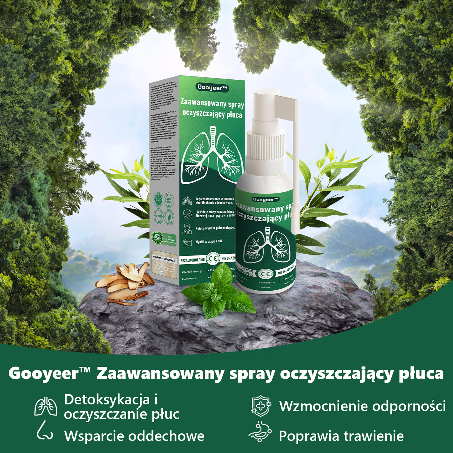 🍃𝐆𝐨𝐨𝐲𝐞𝐞𝐫™ Zaawansowany spray do oczyszczania płuc - Zdrowie płuc - Wsparcie immunologiczne, detoksykacja i wsparcie oddechowe - Certyfikat CE