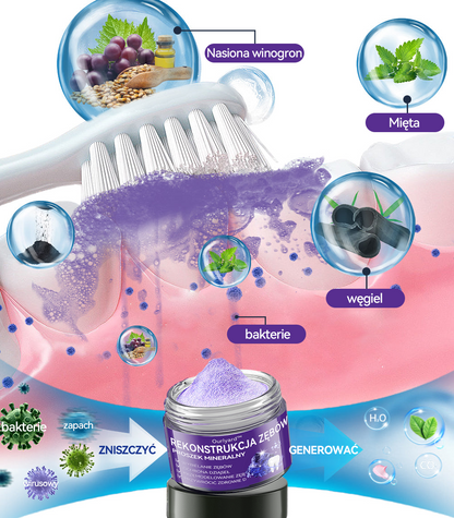 🟣Ourlyard™ Proszek mineralny do regeneracji zębów 🔥Kompleksowa pielęgnacja: naprawa, wybielanie, zdrowe dziąsła i świeży uśmiech