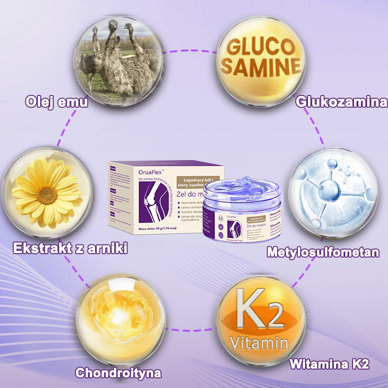 💜OruaFlex™ Kurkuma & Olej Emu Żel do masażu łagodzący ból i stany zapalne stawów👨‍⚕️Certyfikowany przez Polskie Towarzystwo Ortopedyczne i Traumatologiczne (PTOiTr)