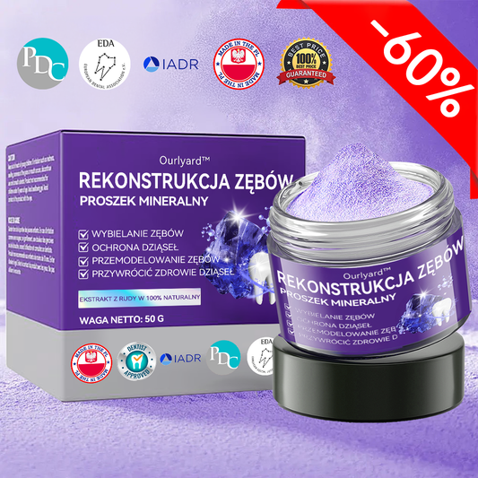 🟣Ourlyard™ Proszek mineralny do regeneracji zębów 🔥Kompleksowa pielęgnacja: naprawa, wybielanie, zdrowe dziąsła i świeży uśmiech