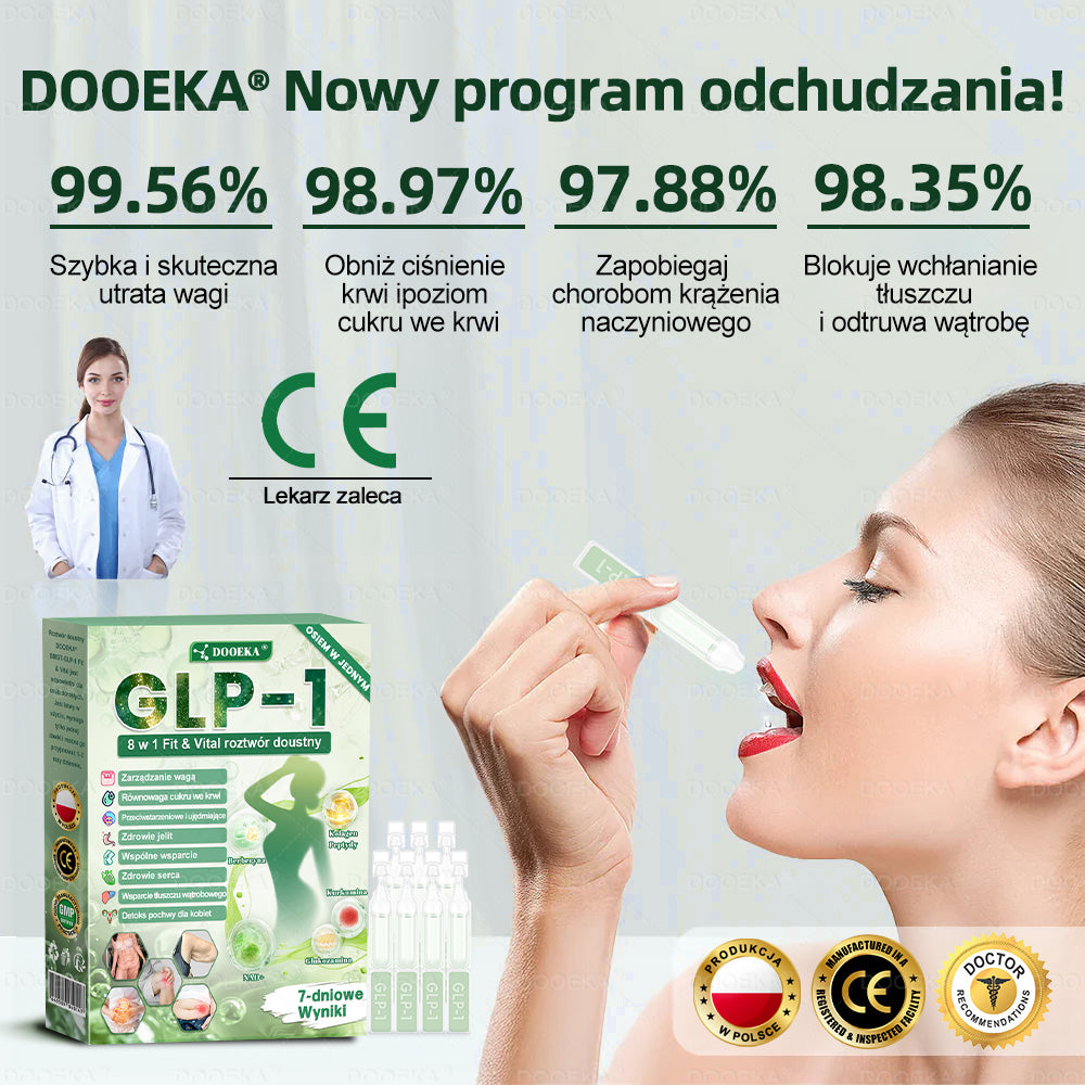🍏🍏DOOEKA® GLP-1 8 w 1 Fit & Vital roztwór doustny – Raz dziennie, widoczne zmiany w ciągu 7 dni / W przypadku otyłości, zdrowia serca i układu krążenia, cukrzycy, bezdechu sennego, zdrowia jelit, problemów ze stawami i wielu innych