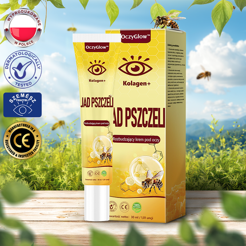 ✨💛✨OczyGlow™ Krem pod oczy z kolagen + jadem pszczelim - Certyfikat CE - Odpowiedni do wszystkich typów skóry