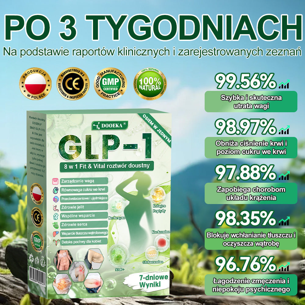 🍏🍏DOOEKA® GLP-1 8 w 1 Fit & Vital roztwór doustny – Raz dziennie, widoczne zmiany w ciągu 7 dni / W przypadku otyłości, zdrowia serca i układu krążenia, cukrzycy, bezdechu sennego, zdrowia jelit, problemów ze stawami i wielu innych