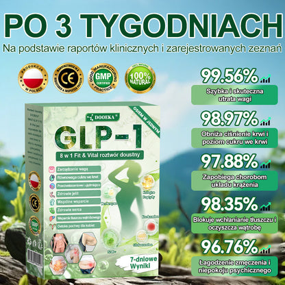 🍏🍏DOOEKA® GLP-1 8 w 1 Fit & Vital roztwór doustny – Raz dziennie, widoczne zmiany w ciągu 7 dni / W przypadku otyłości, zdrowia serca i układu krążenia, cukrzycy, bezdechu sennego, zdrowia jelit, problemów ze stawami i wielu innych