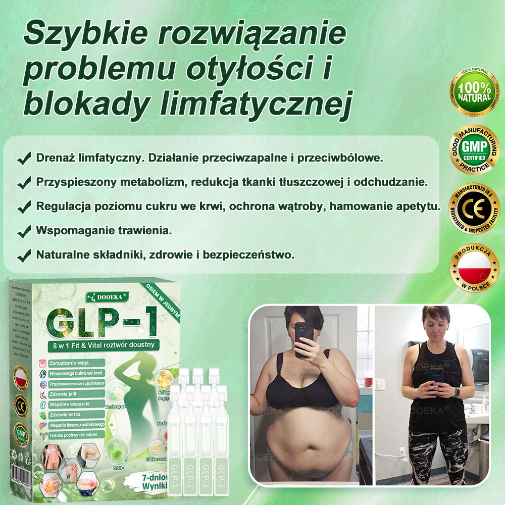 🍏🍏DOOEKA® GLP-1 8 w 1 Fit & Vital roztwór doustny – Raz dziennie, widoczne zmiany w ciągu 7 dni / W przypadku otyłości, zdrowia serca i układu krążenia, cukrzycy, bezdechu sennego, zdrowia jelit, problemów ze stawami i wielu innych